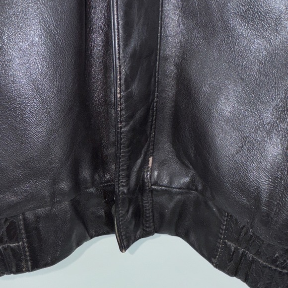 Wilsons Leather Jacket Vintage 70s Womens Black Sherpa biker Bomb Jacket Size 42 - Picture 3 of 9